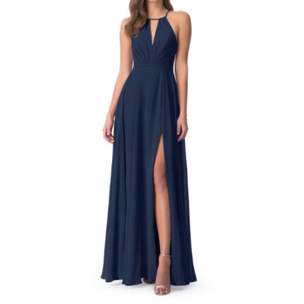 Azazie Evalleen Halter Neck Maxi Dress Navy